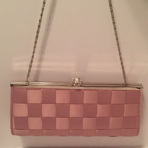 Pink Satin Evening Clutch Shoulder Bag